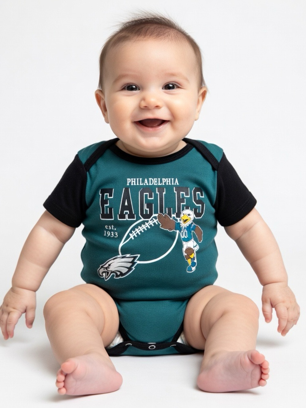 3 Piece- Philadelphia Eagles Teal & Black Baby Onesies